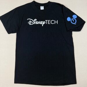 Disney TECH T-Shirt Mens Medium Black Short Sleeve Mickey Power Button Logo Tee